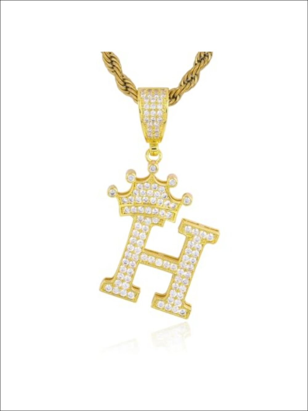 Crown Initial A-Z Letter Pendant Necklace Gold Plated Rhinestone Hip Hop Chain